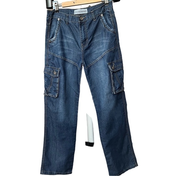 Minhao Men’s Jeans Cargo Utility Pockets Relaxed Straight Leg Denim Y2K Jeans 32 - Picture 1 of 16